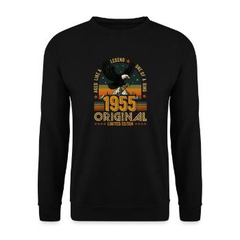 Jahrgang 1955 70.Geburtstag Original 1955 Vintage - Unisex Pullover - Schwarz - Vorne - Alina (178cm) & Michal (187cm)