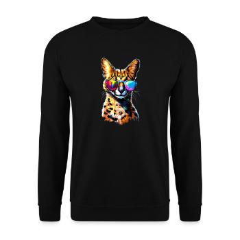 Serval Raubkatze Afrika Savannah Leopard Katzen - Unisex Pullover - Schwarz - Vorne - Alina (178cm) & Michal (187cm)