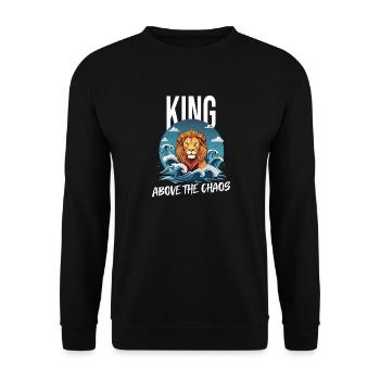 Majestätischer Löwenkopf mit Wasserrauschen - Unisex Pullover - Schwarz - Vorne - Alina (178cm) & Michal (187cm)