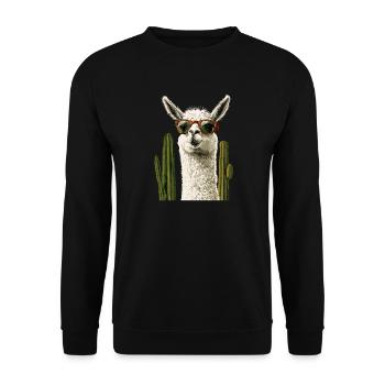 Lustiges Lama Alpaka Llama Tier Geschenk - Unisex Pullover - Schwarz - Vorne - Alina (178cm) & Michal (187cm)