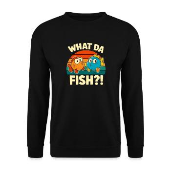 What Da Fisch WTF - Vintage What. Da Fish Cartoon - Unisex Pullover - Schwarz - Vorne - Alina (178cm) & Michal (187cm)