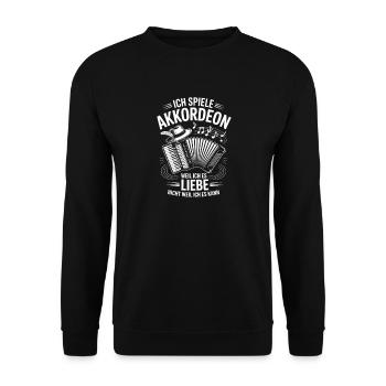 Ich spiele Akkordeon weil ich es liebe - Unisex Pullover - Schwarz - Vorne - Alina (178cm) & Michal (187cm)