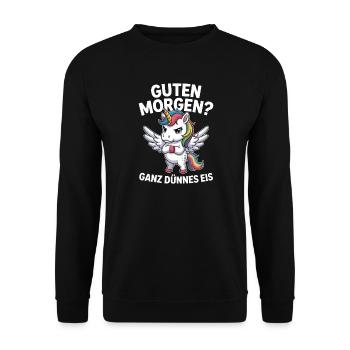 Good morning? Very thin ! Funny Unicorn - Unisex Sweatshirt - black - Front - Alina (178cm) & Michal (187cm)