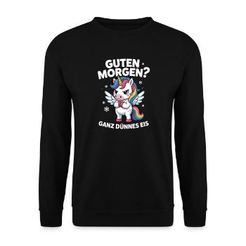 Good morning? Very thin ! Funny Unicorn - Unisex Sweatshirt - black - Front - Alina (178cm) & Michal (187cm)