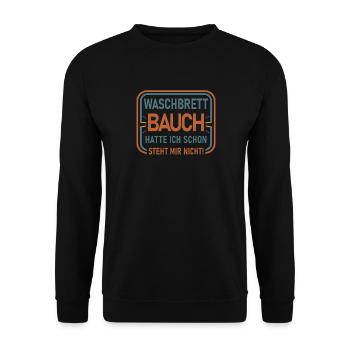 WASCHBRETT BAUCH HATTE ICH SCHON STEHT MIR NICHT! - Unisex Pullover - Schwarz - Vorne - Alina (178cm) & Michal (187cm)