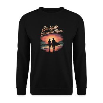 Vous côte Il voulait mer plage amour vague surfeur - Sweat-shirt Unisexe - noir - Devant - Alina (178cm) & Michal (187cm)