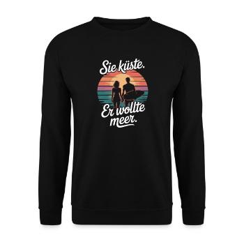 Vous côte Il voulait mer plage amour vague surfeur - Sweat-shirt Unisexe - noir - Devant - Alina (178cm) & Michal (187cm)
