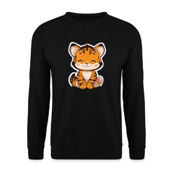 Süsser Tiger – Lustige Geschenkidee für Kinder - Unisex Pullover - Schwarz - Vorne - Alina (178cm) & Michal (187cm)