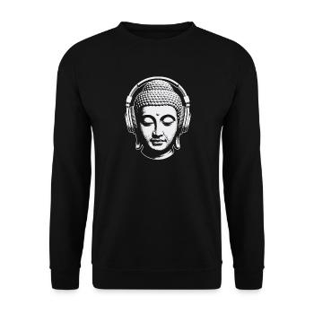 Buddha mit Kopfhörern Achtsamkeit Musik Boho Zen - Unisex Pullover - Schwarz - Vorne - Alina (178cm) & Michal (187cm)