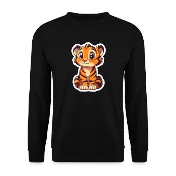 Süsser Tiger – Lustige Geschenkidee für Kinder - Unisex Pullover - Schwarz - Vorne - Alina (178cm) & Michal (187cm)