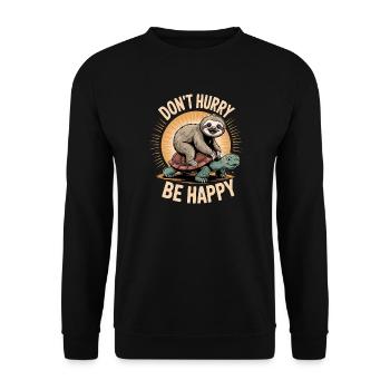 Lustiges Faultier und Schildkröte Beeilen Sie sich nicht, seien Sie glücklich - Unisex Pullover - Schwarz - Vorne - Alina (178cm) & Michal (187cm)