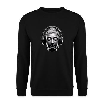 Buddha mit Kopfhörern Achtsamkeit Musik Boho Zen - Unisex Pullover - Schwarz - Vorne - Alina (178cm) & Michal (187cm)