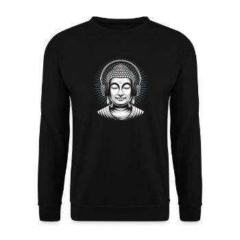 Buddha mit Kopfhörern Achtsamkeit Musik Boho Zen - Unisex Pullover - Schwarz - Vorne - Alina (178cm) & Michal (187cm)