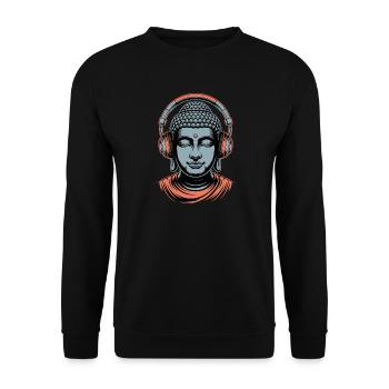 Buddha mit Kopfhörern Achtsamkeit Musik Boho Zen - Unisex Pullover - Schwarz - Vorne - Alina (178cm) & Michal (187cm)