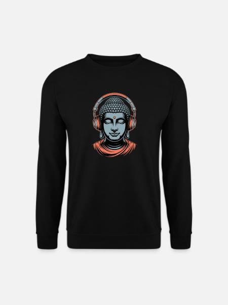 Buddha with Headphones Mindfulness Music Boho Zen - Unisex Sweatshirt - black