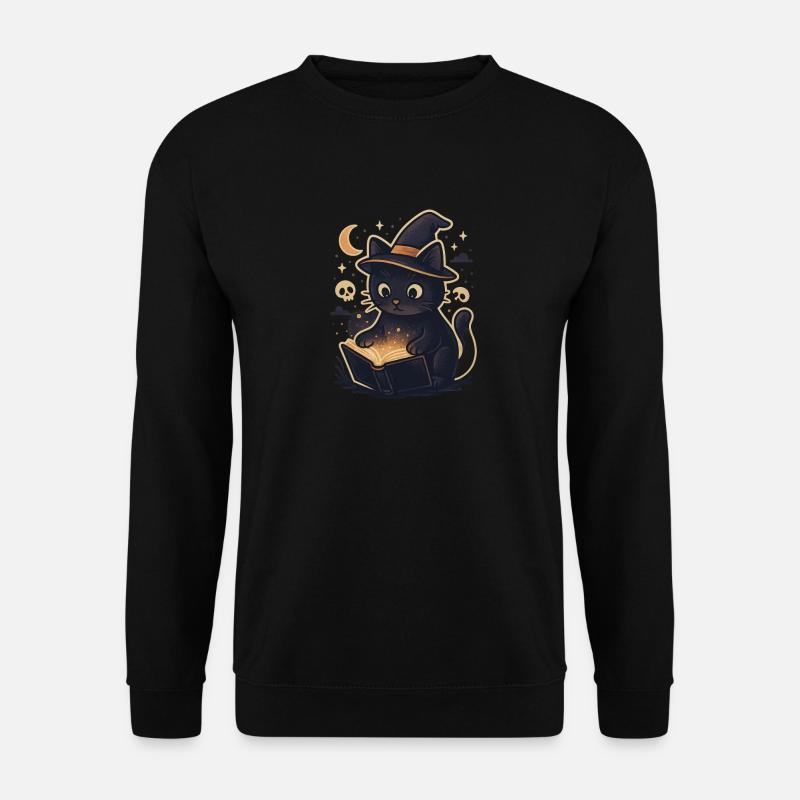 Spukkatze liest Magiebuch - Unisex Pullover - Schwarz