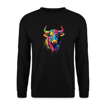 Stier Bulle Ochse Rind Bauernhof Kuh Taurus Bullen - Unisex Pullover - Schwarz - Vorne - Alina (178cm) & Michal (187cm)
