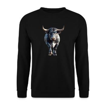 Stier Bulle Ochse Rind Bauernhof Kuh Taurus Bullen - Unisex Pullover - Schwarz - Vorne - Alina (178cm) & Michal (187cm)