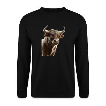 Stier Bulle Ochse Rind Bauernhof Kuh Taurus Bullen - Unisex Pullover - Schwarz - Vorne - Alina (178cm) & Michal (187cm)
