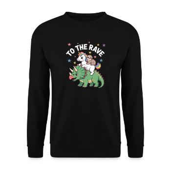 À la rave EDM Licorne Paresseux Chevauchant Dinosaure - Sweat-shirt Unisexe - noir - Devant - Alina (178cm) & Michal (187cm)