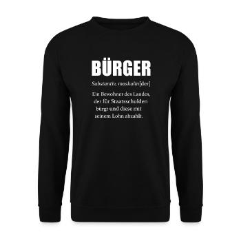 Bürger Definition Staatsschulden Wörterbuch - Unisex Pullover - Schwarz - Vorne - Alina (178cm) & Michal (187cm)