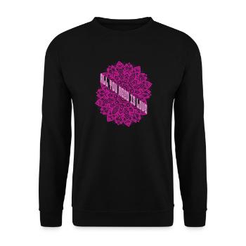 Mandala Lotus Blumen Lila ALL YOU NEED IS LOVE - Unisex Pullover - Schwarz - Vorne - Alina (178cm) & Michal (187cm)
