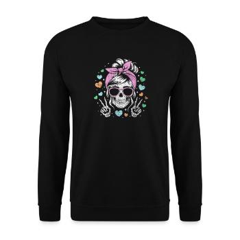 Playful Skull Girl with Heart Accents - Unisex Sweatshirt - black - Front - Alina (178cm) & Michal (187cm)