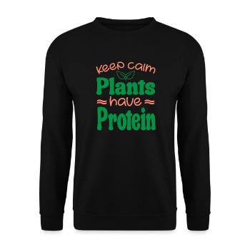 Keep Calm Plants Have Protein - Vegan Vegetarian - Sweat-shirt Unisexe - noir - Devant - Alina (178cm) & Michal (187cm)