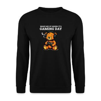 Wake Me Up When it's Gaming Day - Geek Humor - Unisex Pullover - Schwarz - Vorne - Alina (178cm) & Michal (187cm)
