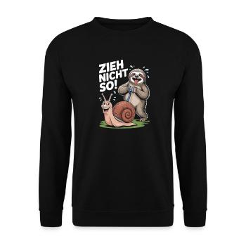 Witziges Faultier mit Schnecke Zieh nicht so - Unisex Pullover - Schwarz - Vorne - Alina (178cm) & Michal (187cm)