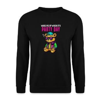 Weck mich auf, wenn Partytag ist - Partyhumor - Unisex Pullover - Schwarz - Vorne - Alina (178cm) & Michal (187cm)