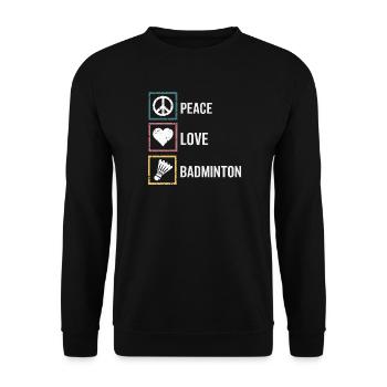 Badminton with Peace Love lettering - Unisex Sweatshirt - black - Front - Alina (178cm) & Michal (187cm)