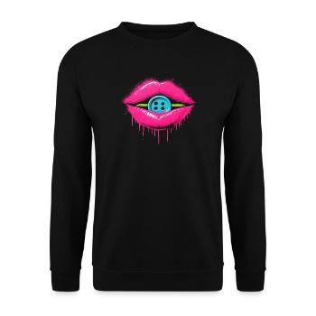 Pop Art Lèvres avec Bouton Bleu - Sweat-shirt Unisexe - noir - Devant - Alina (178cm) & Michal (187cm)