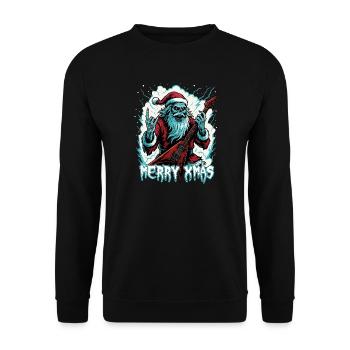 Santa Doom mit E-Gitarre - Unisex Pullover - Schwarz - Vorne - Alina (178cm) & Michal (187cm)