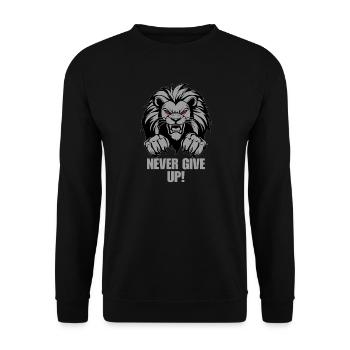 Fitness Lion – Never give up Gym - Bodybuilding - Unisex Sweatshirt - black - Front - Alina (178cm) & Michal (187cm)