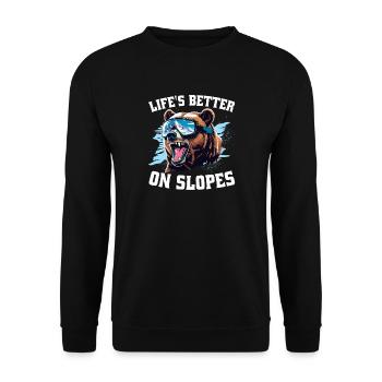 Ski Skifahrer Wintersport Life's better on slopes - Unisex Pullover - Schwarz - Vorne - Alina (178cm) & Michal (187cm)
