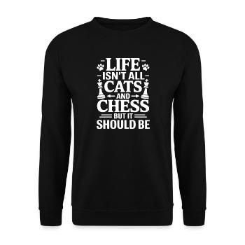 Schach Spruch Schachspieler Katze Schach Geschenk - Unisex Pullover - Schwarz - Vorne - Alina (178cm) & Michal (187cm)