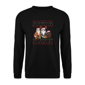 Santa Ugly Christmas Love Cats - Unisex Pullover - Schwarz - Vorne - Alina (178cm) & Michal (187cm)