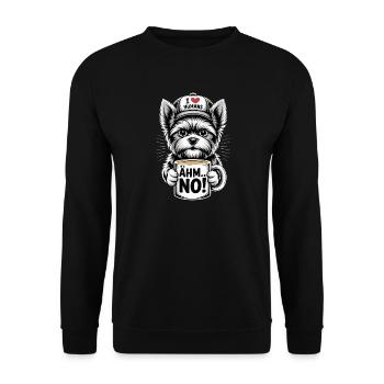 Yorkshire Terrier Lustiger Hund mit Kaffeetasse  - Unisex Pullover - Schwarz - Vorne - Alina (178cm) & Michal (187cm)