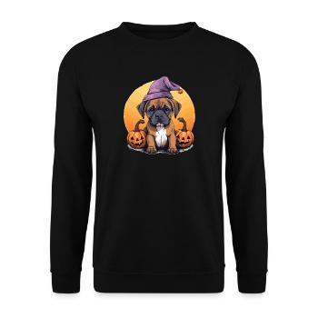 Halloween Witch Hat Pumpkin Dog Boxer - Unisex Sweatshirt - black - Front - Alina (178cm) & Michal (187cm)