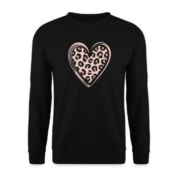 Leopard Muster Herz Design - Unisex Pullover - Schwarz - Vorne - Alina (178cm) & Michal (187cm)