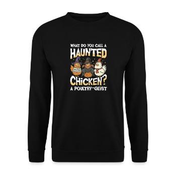  What Do You Call A Haunted Chicken A Poultry - Unisex Pullover - Schwarz - Vorne - Alina (178cm) & Michal (187cm)