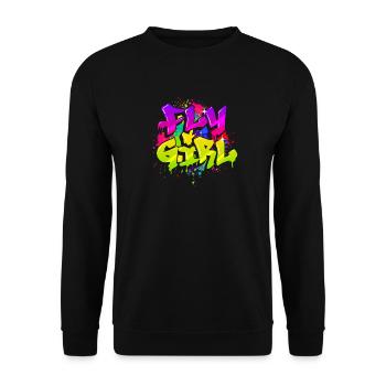 Fly Girl Old School Hip Hop Tribute 80er 90er Jahre Stil - Unisex Pullover - Schwarz - Vorne - Alina (178cm) & Michal (187cm)