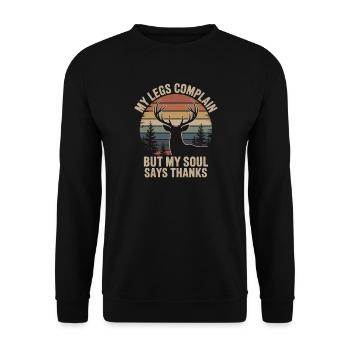 My Legs Complain Soul Thanks Natur Wandern Hirsch - Unisex Pullover - Schwarz - Vorne - Alina (178cm) & Michal (187cm)
