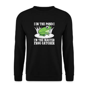 Master Frog Catcher Cartoon Design - Unisex Sweatshirt - black - Front - Alina (178cm) & Michal (187cm)