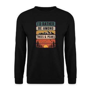 Retro Nature Mountains Silhouette Saying Hiking - Unisex Sweatshirt - black - Front - Alina (178cm) & Michal (187cm)
