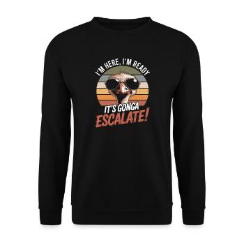 Retro Strauss Bin Da Kann Los Gehen Es Eskaliert - Unisex Pullover - Schwarz - Vorne - Alina (178cm) & Michal (187cm)