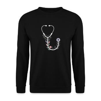 Floral Motif with Medical Stethoscope - Unisex Sweatshirt - black - Front - Alina (178cm) & Michal (187cm)
