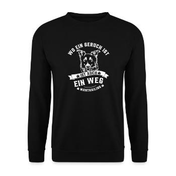 Mantrailing  Wo ein Geruch ist da ist auch ein Weg - Unisex Pullover - Schwarz - Vorne - Alina (178cm) & Michal (187cm)