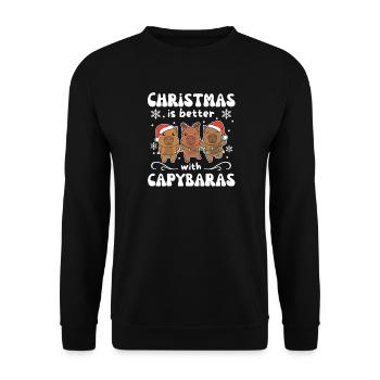 Weihnachten ist besser mit Capybaras - Unisex Pullover - Schwarz - Vorne - Alina (178cm) & Michal (187cm)